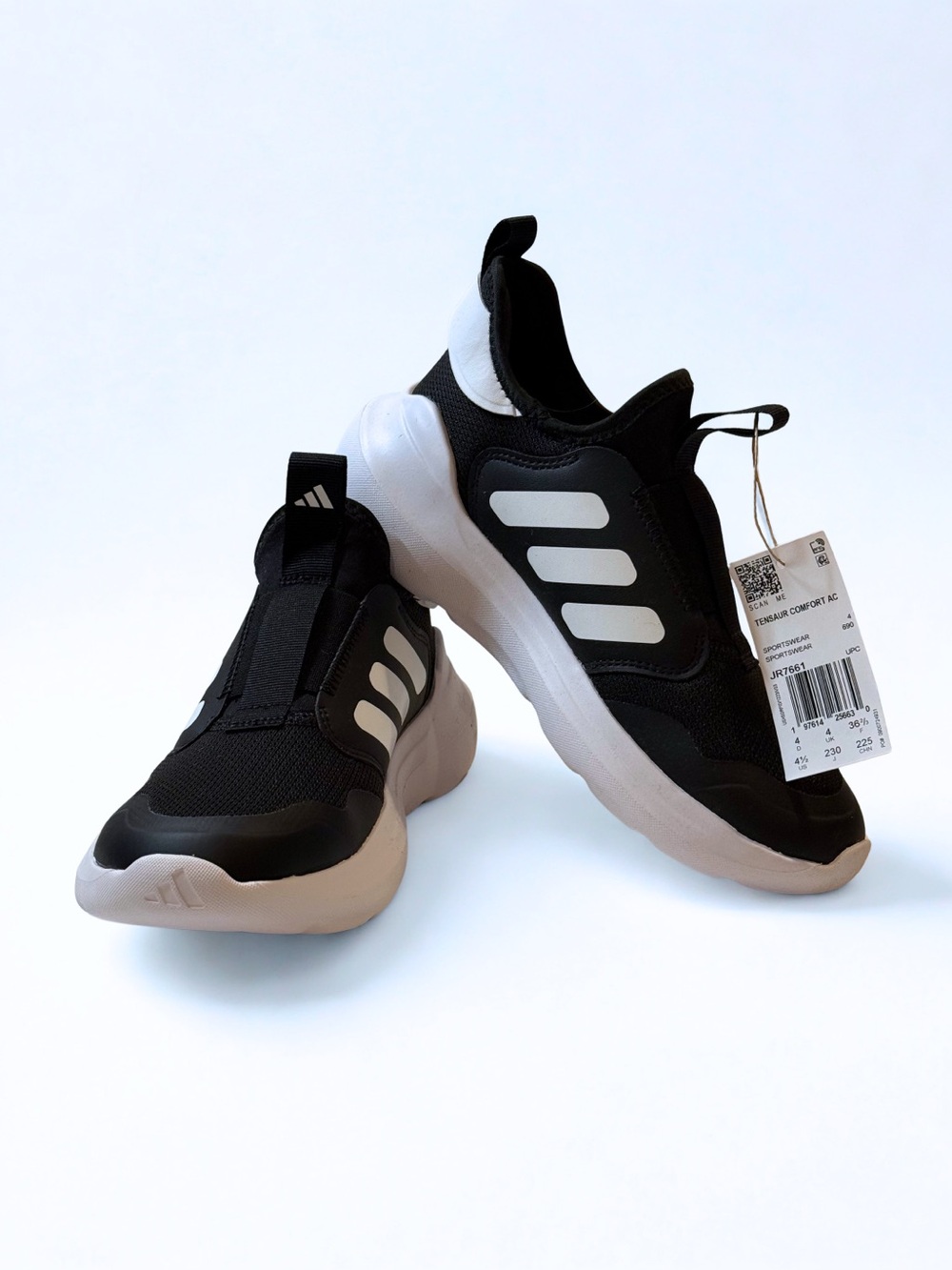 adidas Kids Tensaur Comfort AC Juniors Black and White Slip-On Sport Sneakers